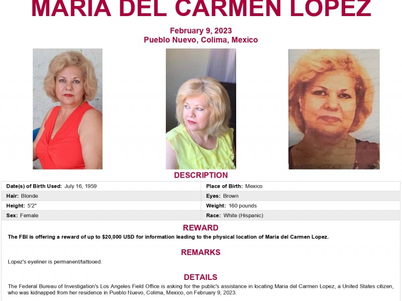 FBI confirma secuestro de ciudadana estadounidense en Colima