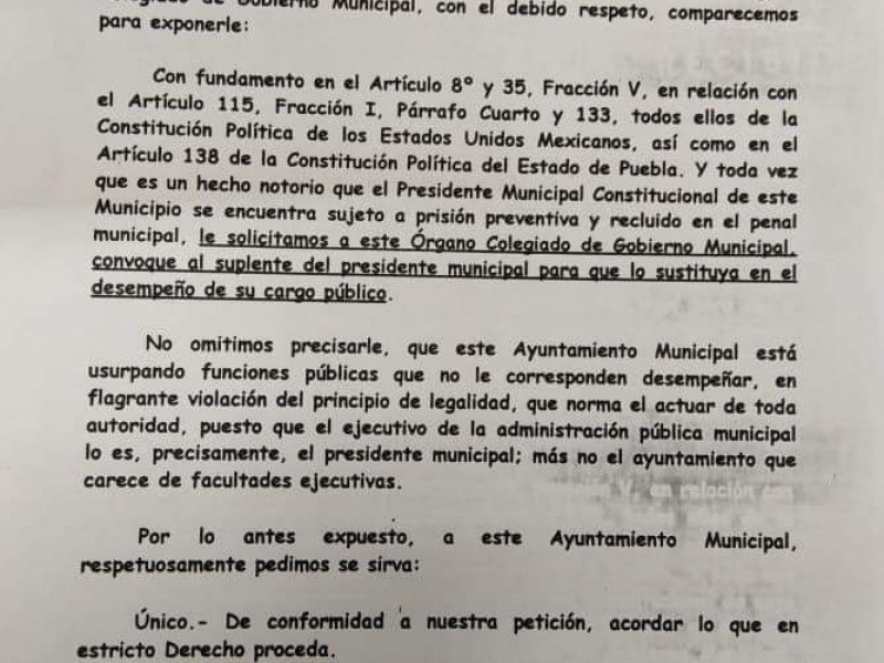 Ciudadanos piden nombramiento de edil suplente