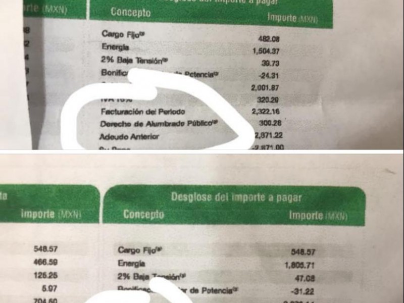 Ciudadanos reportan términos confusos en recibo de la CFE