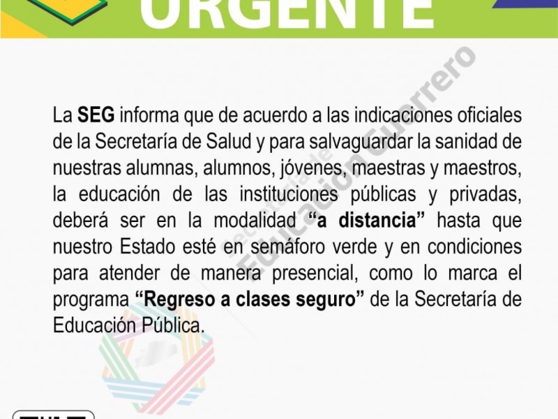 Clases continuarán a distancia en Guerrero, confirma SEG