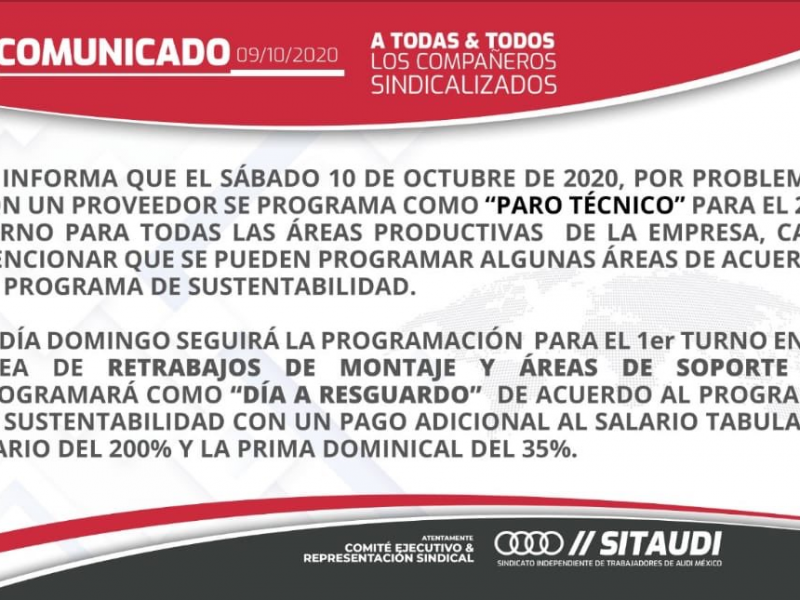 Clausuran AUDI y trabajadores hacen paro laboral