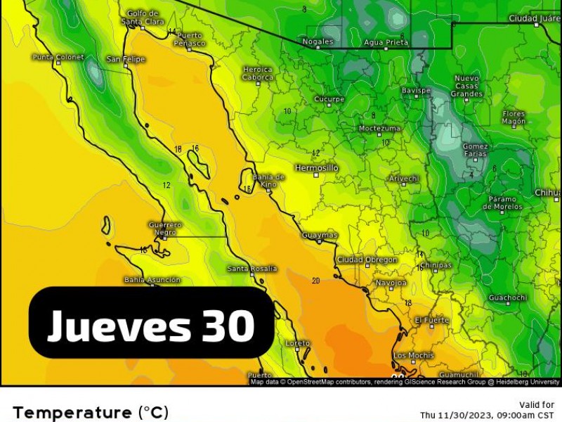 Clima agradable este jueves en Guaymas