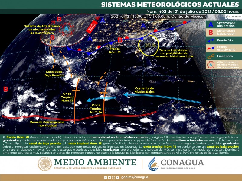 Clima caluroso y probabilidad de lluvias en Sonora