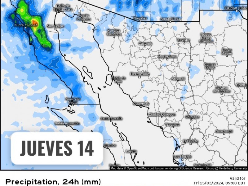 Clima en Guaymas con mínima de  15°C