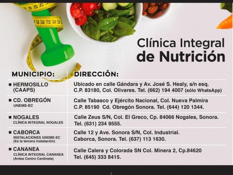 Clinica de Nutrición gratuita en Cajeme