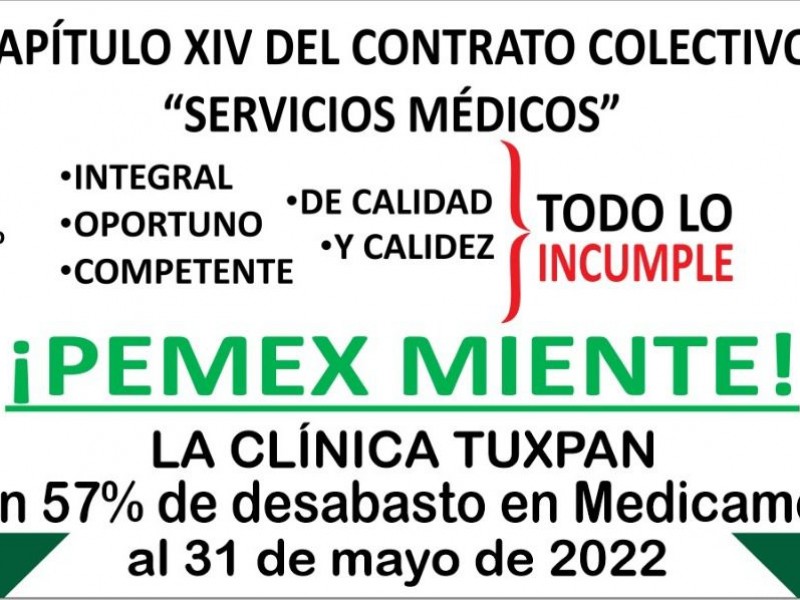 Clìnica de PEMEX sigue reportando desabasto de medicamentos