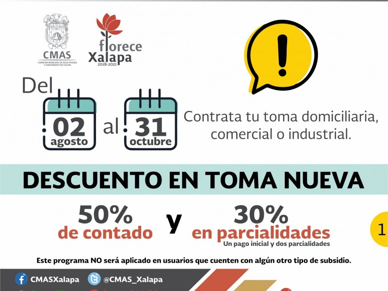 CMAS Xalapa aplicará descuentos a tomas nuevas