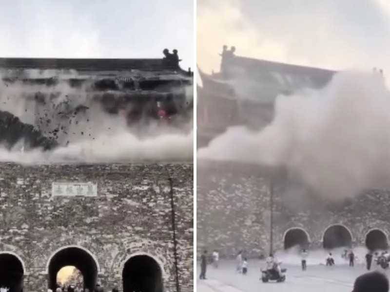 Colapsa techo de torre china con 650 años de historia