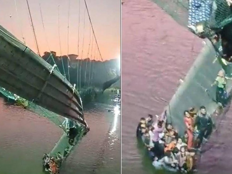 Colapso de puente colgante en India deja 137 muertos