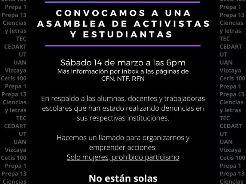 Colectivas feministas convocan a víctimas de acoso