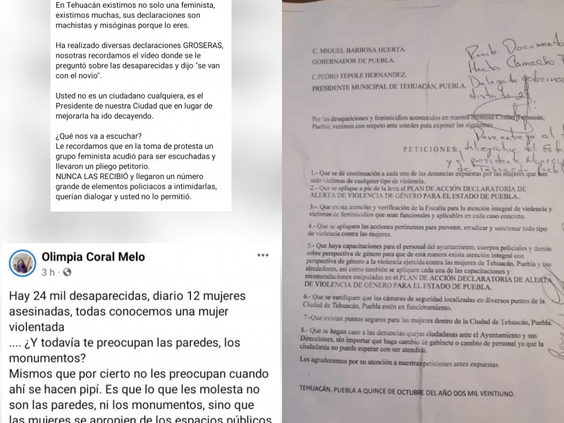 Colectivo feminista recibe apoyo de activistas nacionales; tras declaraciones municipales