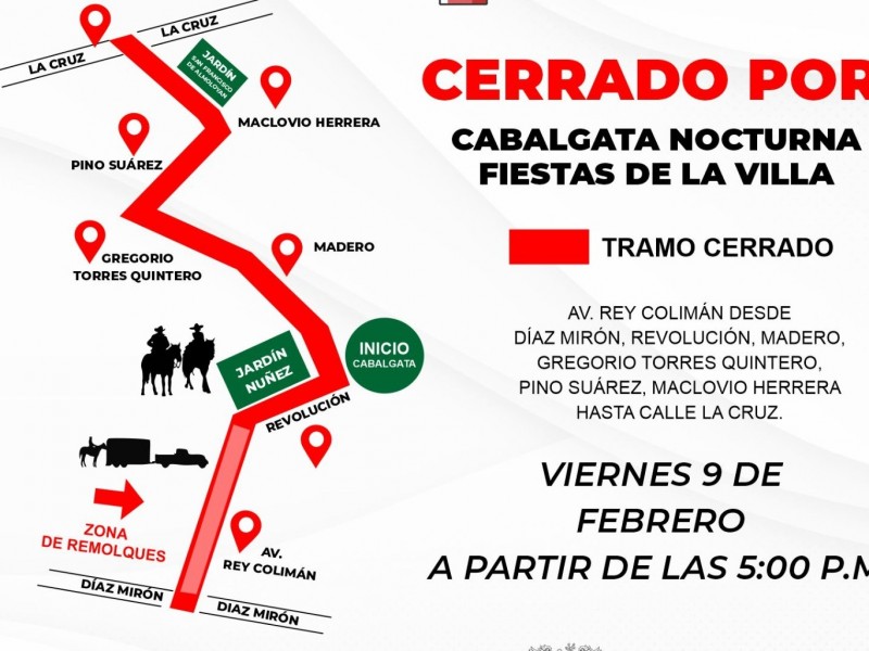 Colima cerrará calles desde las 5:00 pm por cabalgata nocturna
