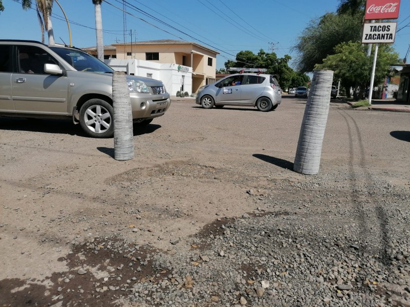 Colocan troncos de palmeras para evitar baches en Obregón