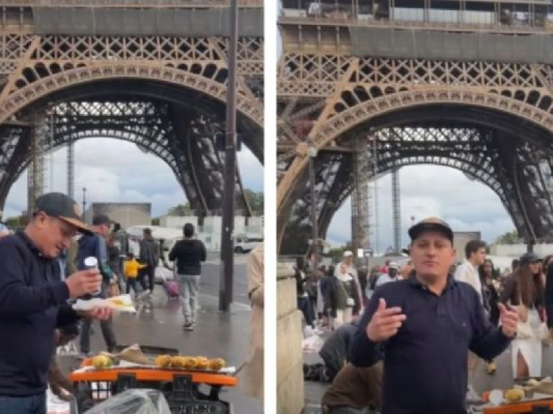 Colombiano vende elotes a pie de la Torre Eiffel