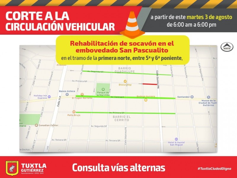 Comienza cortes de circulación en TGZ ante obras