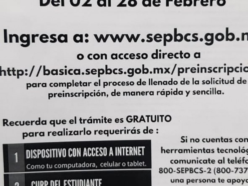 Comienza este 2 de febrero proceso de preinscripción