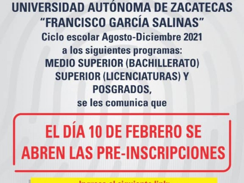 Comienza periodo de preinscripciones en la UAZ