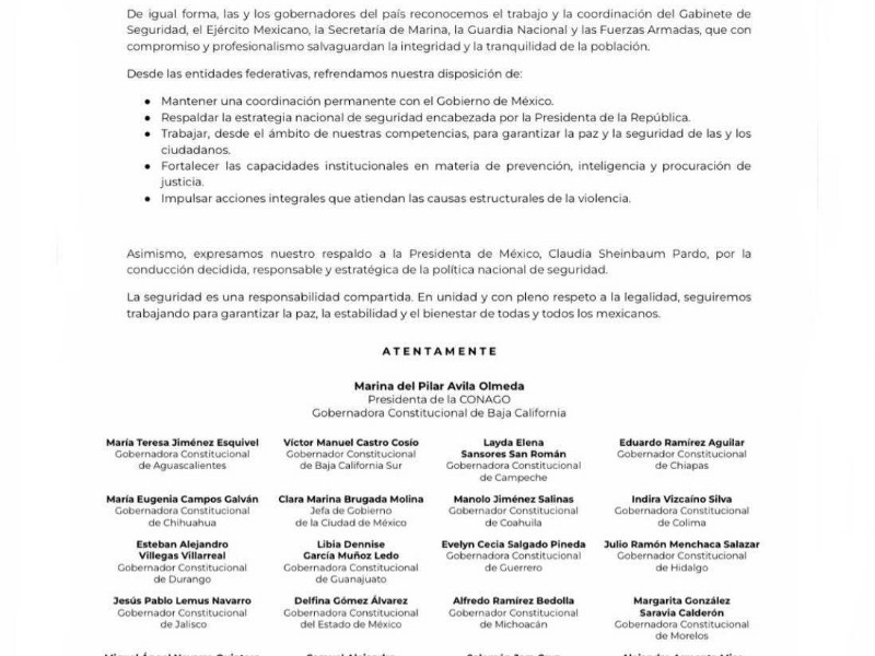 CONAGO respalda estrategia federal de seguridad tras hechos violentos ...