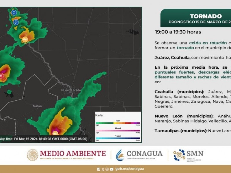 Conagua alerta ante posible formación de tornado en Coahuila