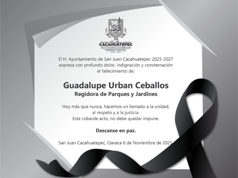 Condena ayuntamiento San Juan Cacahuatepec asesinato de regidora