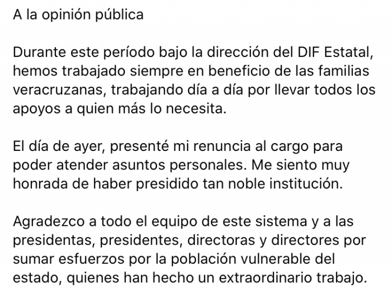 Confirma su renuncia Verónica Aguilera, deja el DIF ESTATAL