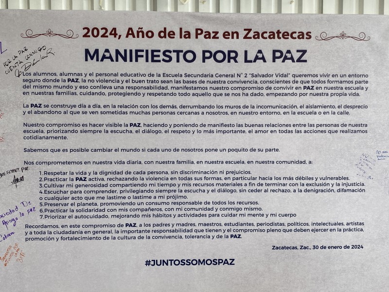 Conmemoran Día Escolar de la No Violencia y la Paz