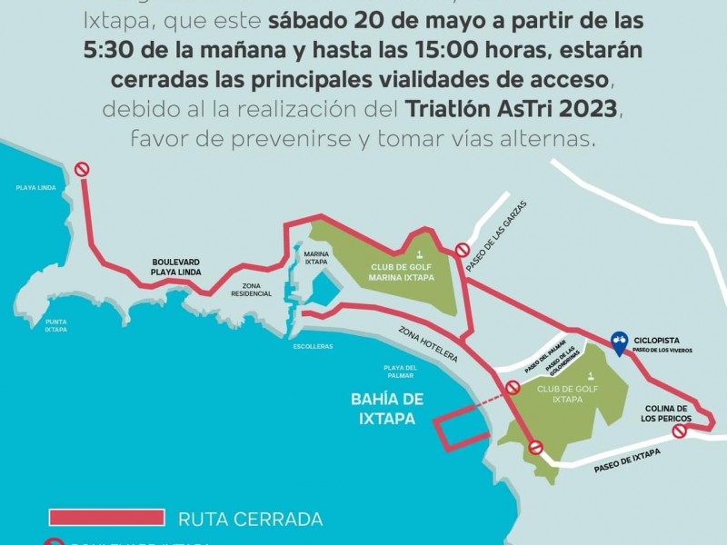 Conoce el cierre de calles y horarios por el Triatlón