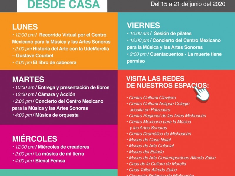 Conoce la cartelera cultural del 15 al 21 de junio