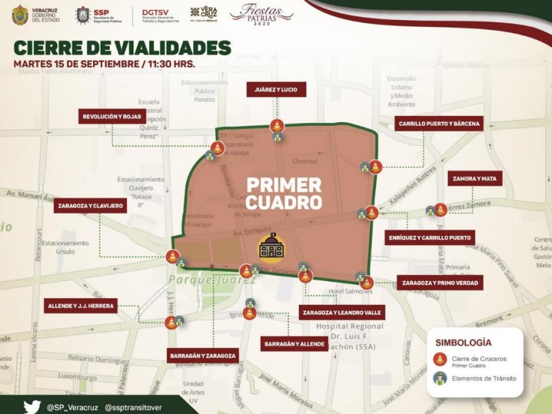 Consulta los cierres viales del 15 de septiembre en Xalapa