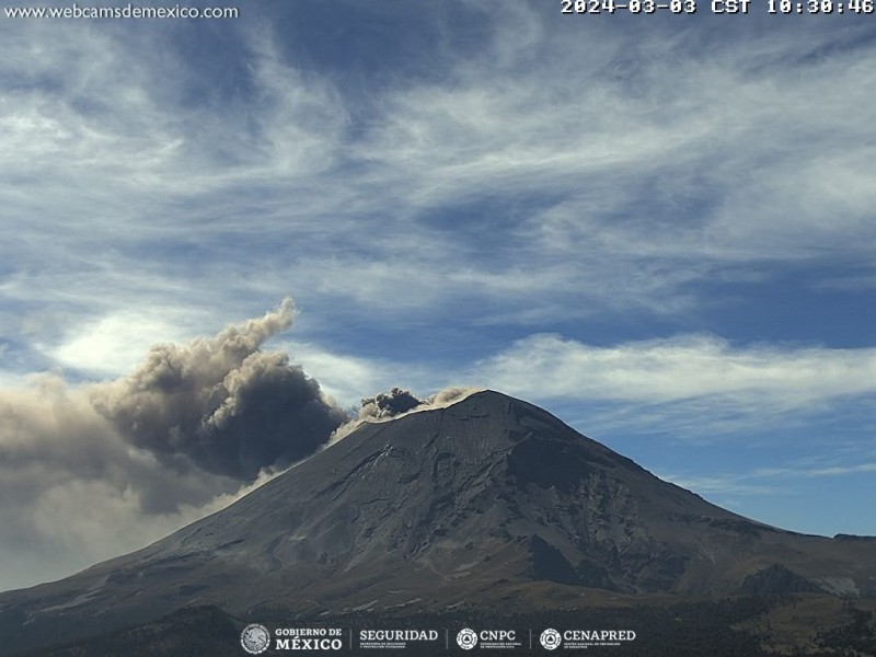 Continúa actividad del volcán Popocatépetl