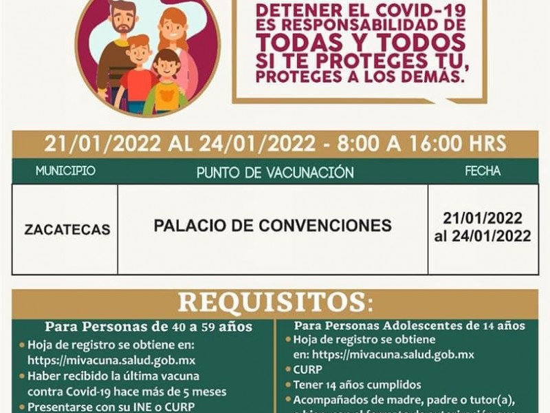Continúa la aplicación del refuerzo contra Covid-19 en Zacatecas