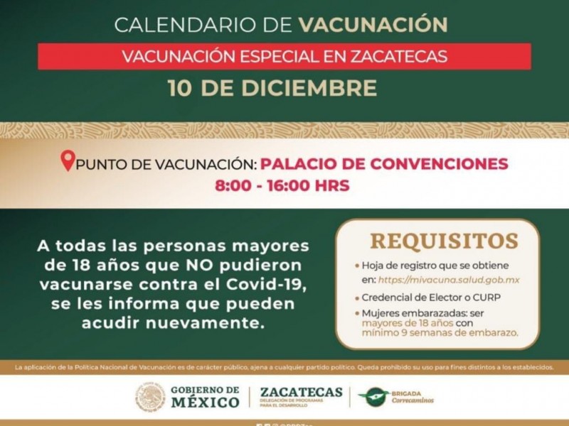 Continúa la vacunación para adolescentes y rezagados en Zacatecas