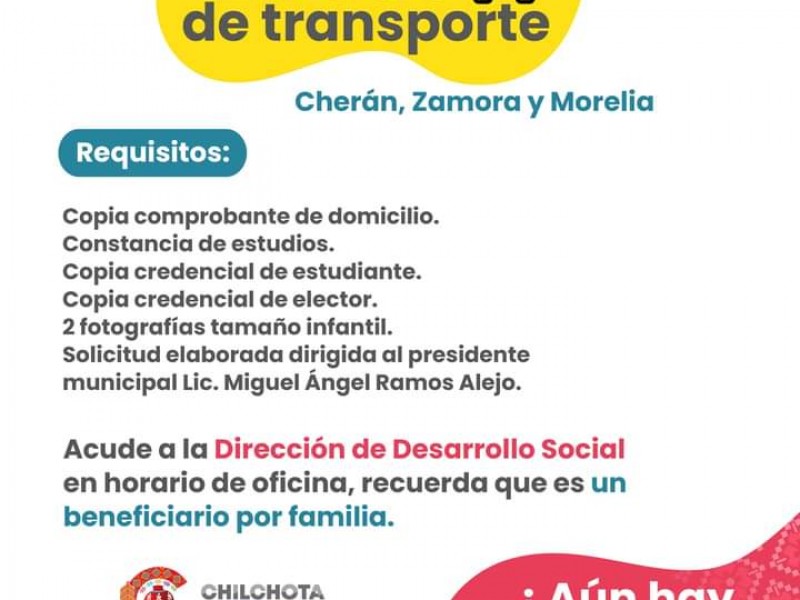 Continúa vigente inscripción para obtener beca de transporte