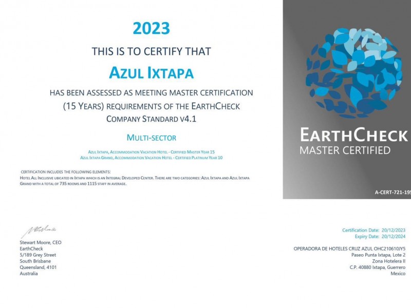 Continúan certificaciones Earth Chek en Hoteles Azul Ixtapa
