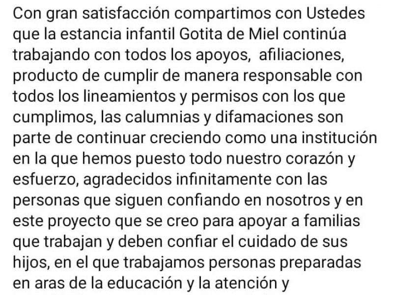 Continúan proceso legal contra de estancia infantil 