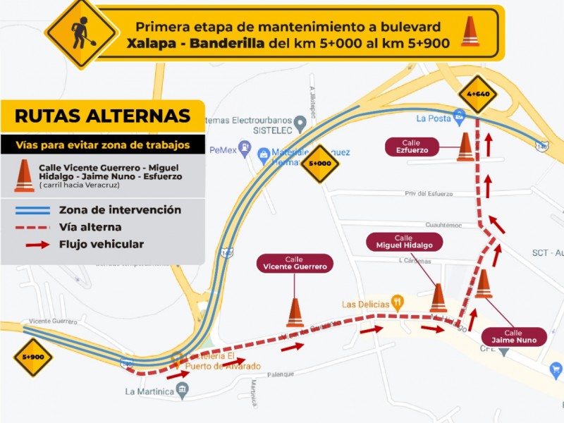 Continúan trabajos de rehabilitación del bulevar Xalapa-Banderilla