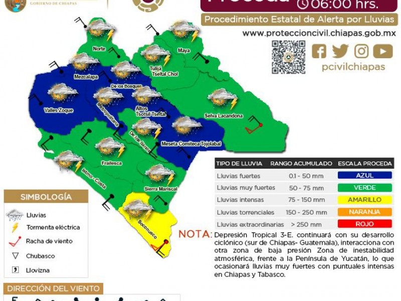 Continuará lloviendo en Chiapas.