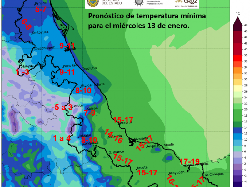 Continuarán bajas temperaturas en Veracruz este miércoles