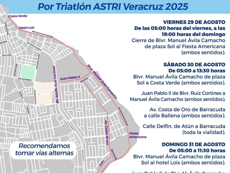 Continuarán cierres viales por evento deportivo en Boca del Río