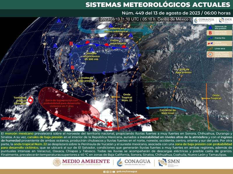 Continuarán condiciones atmosféricas que provocarán probables precipitaciones en Sonora