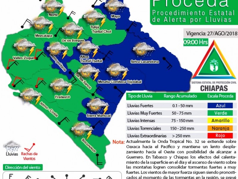 Continuarán las lluvias en la capital chiapaneca