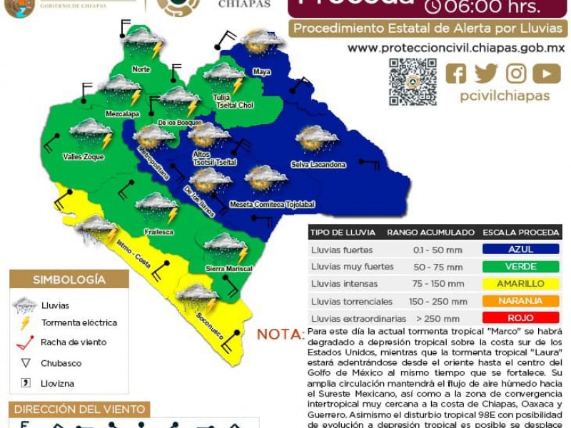 Continuarán lluvias en todo territorio chiapaneco