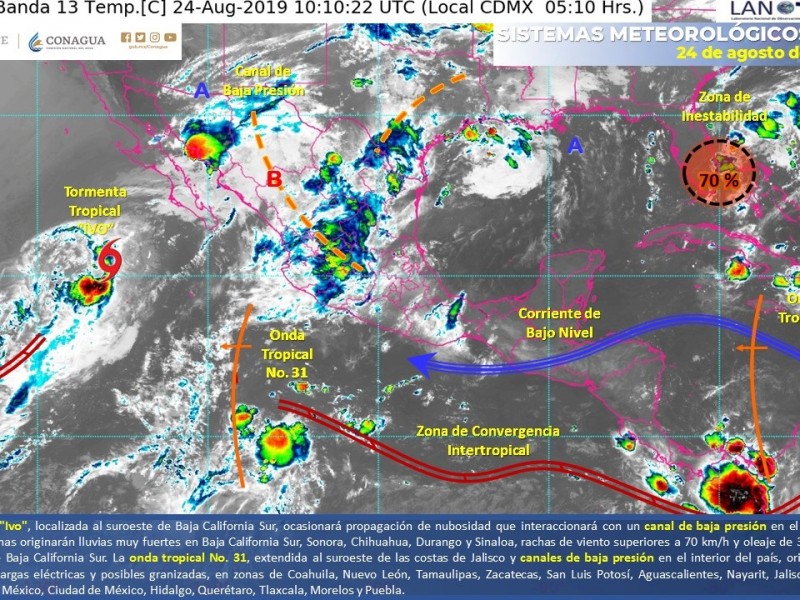 Continuaran lluvias este sábado por IVO