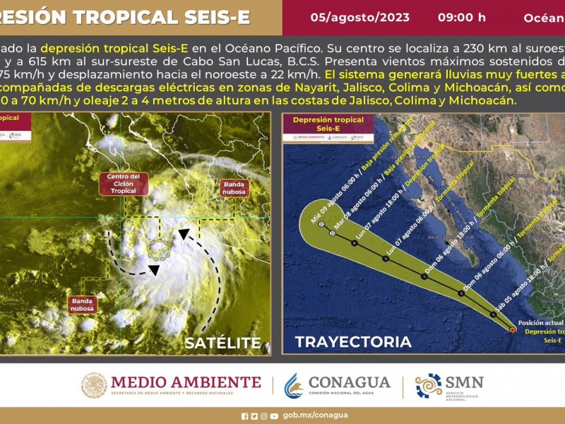 Continuarán lluvias por la Depresión Tropical Seis E