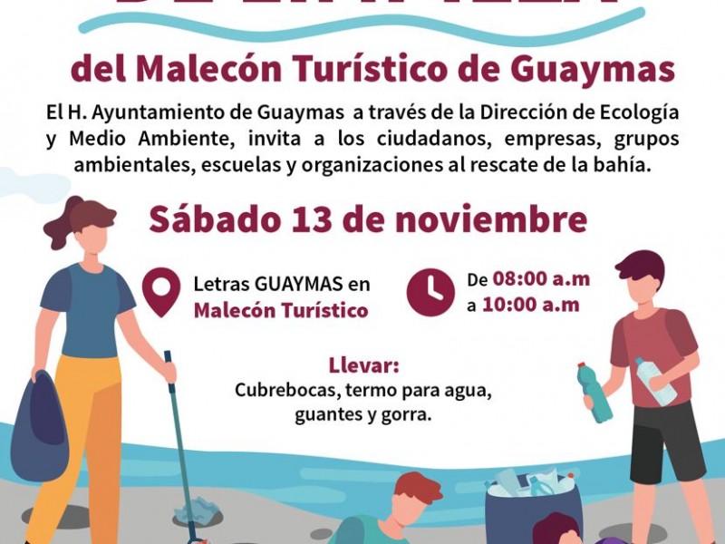 Convocan a jornada de limpieza en el Malecón Turístico