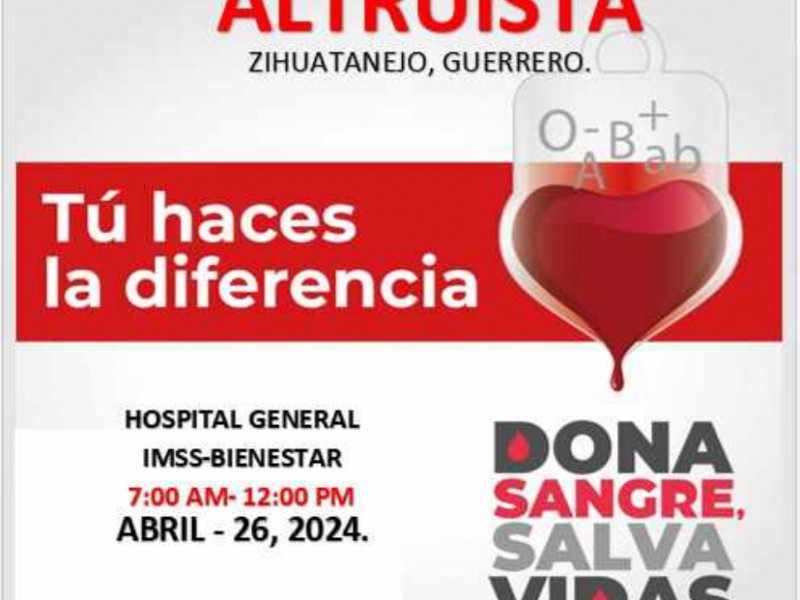 Convocan a la donación de sangre en Hospital IMSS-Bienestar