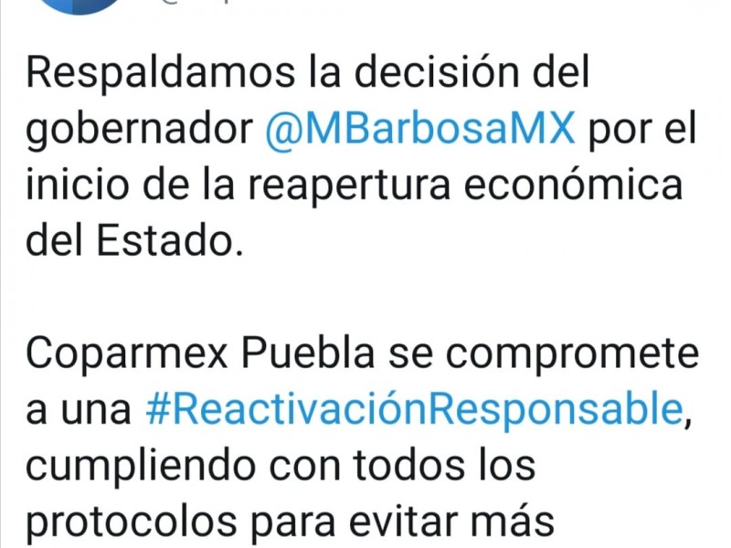 COPARMEX respalda la decisión del Gobernador a la reapertura económica