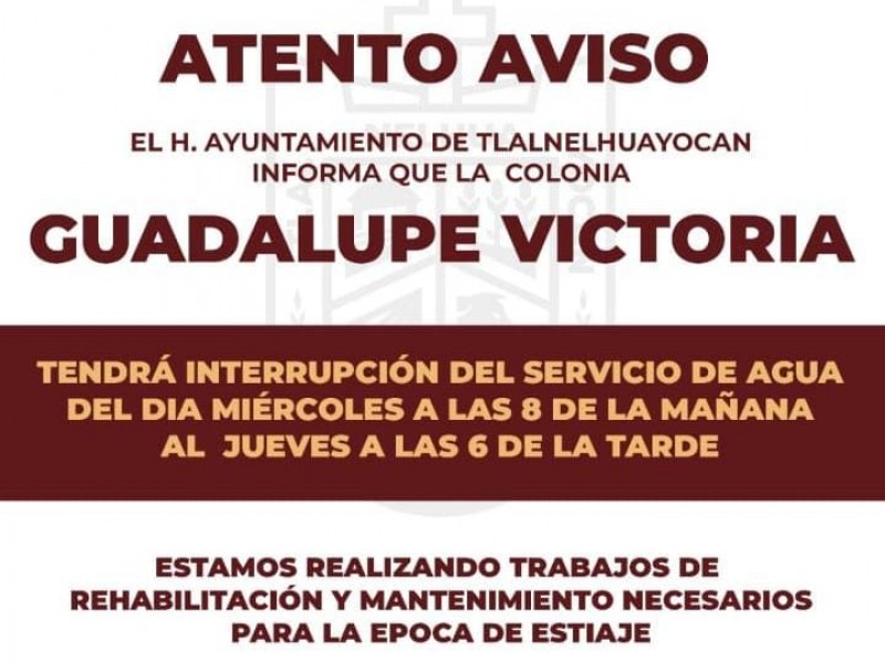 Corte al servicio del agua por reparación en Tlalnelhuayocan