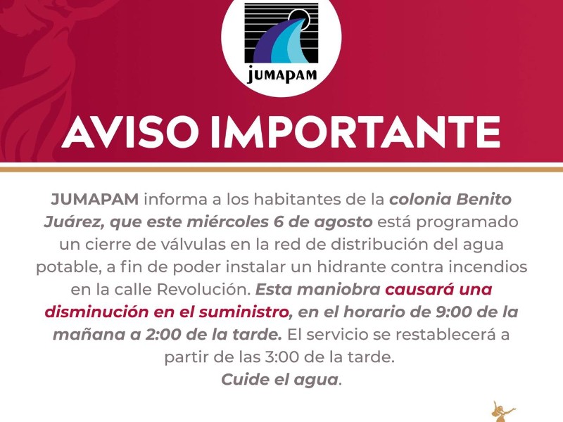 Corte de Agua en Colonias de Mazatlán, por reparación