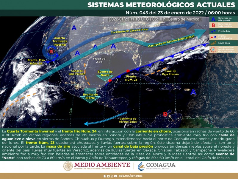 Cuarta tormenta invernal ocasionará viento y lluvias en Sonora